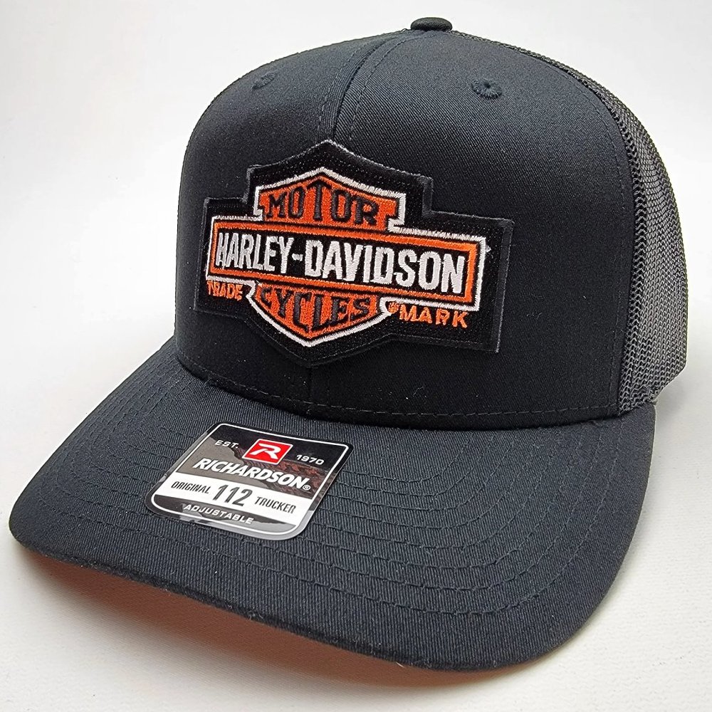 HD Harley Biker Richardson 112 Trucker Embroidered Patch Mesh Snapback Cap Hat